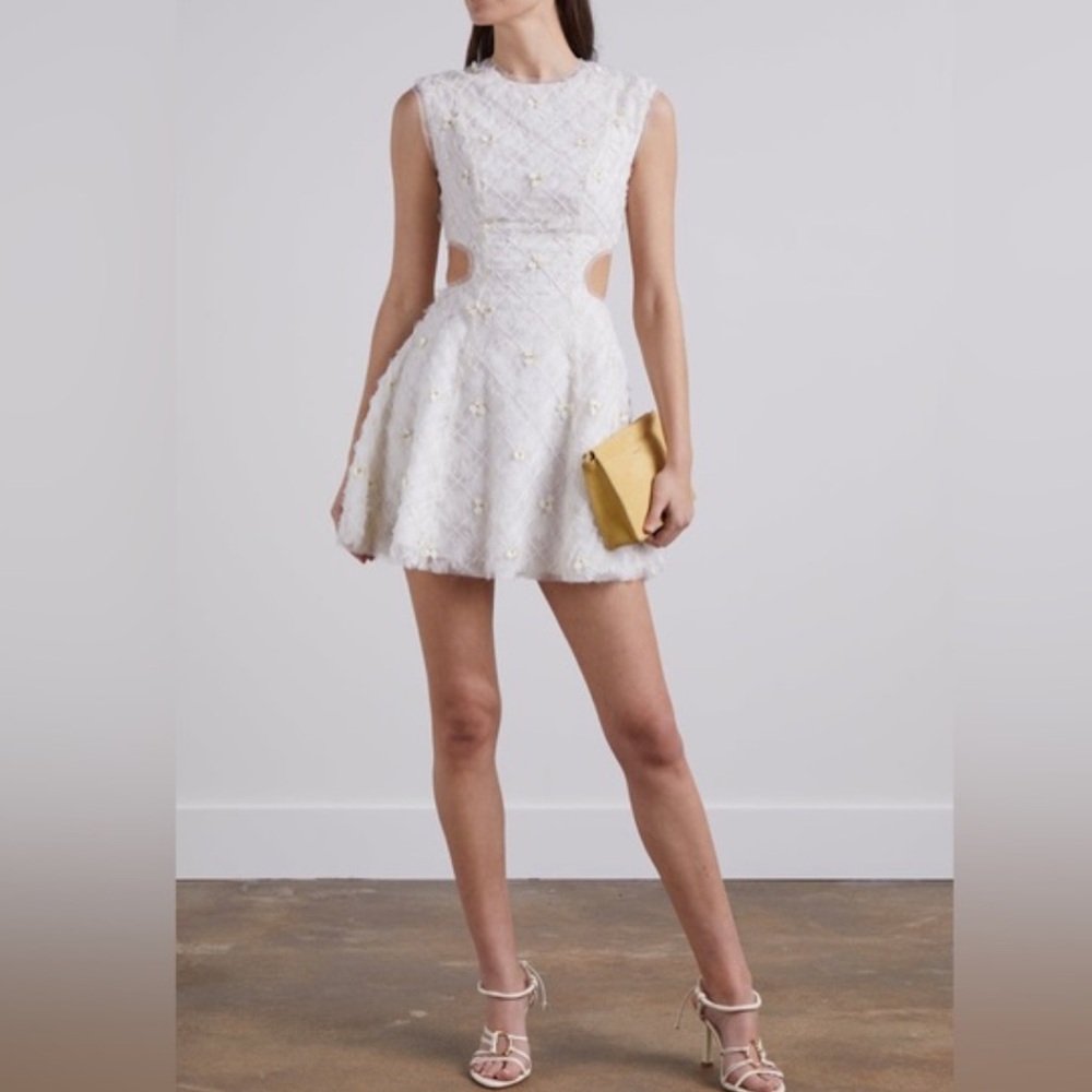 $695 AJE Mirage Cutout Beaded Organza Dress